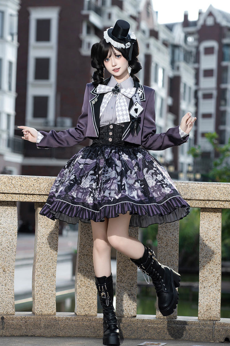 Black/Purple Magic Troupe Printed Ruffled Sweet Classic Lolita Skirt Set
