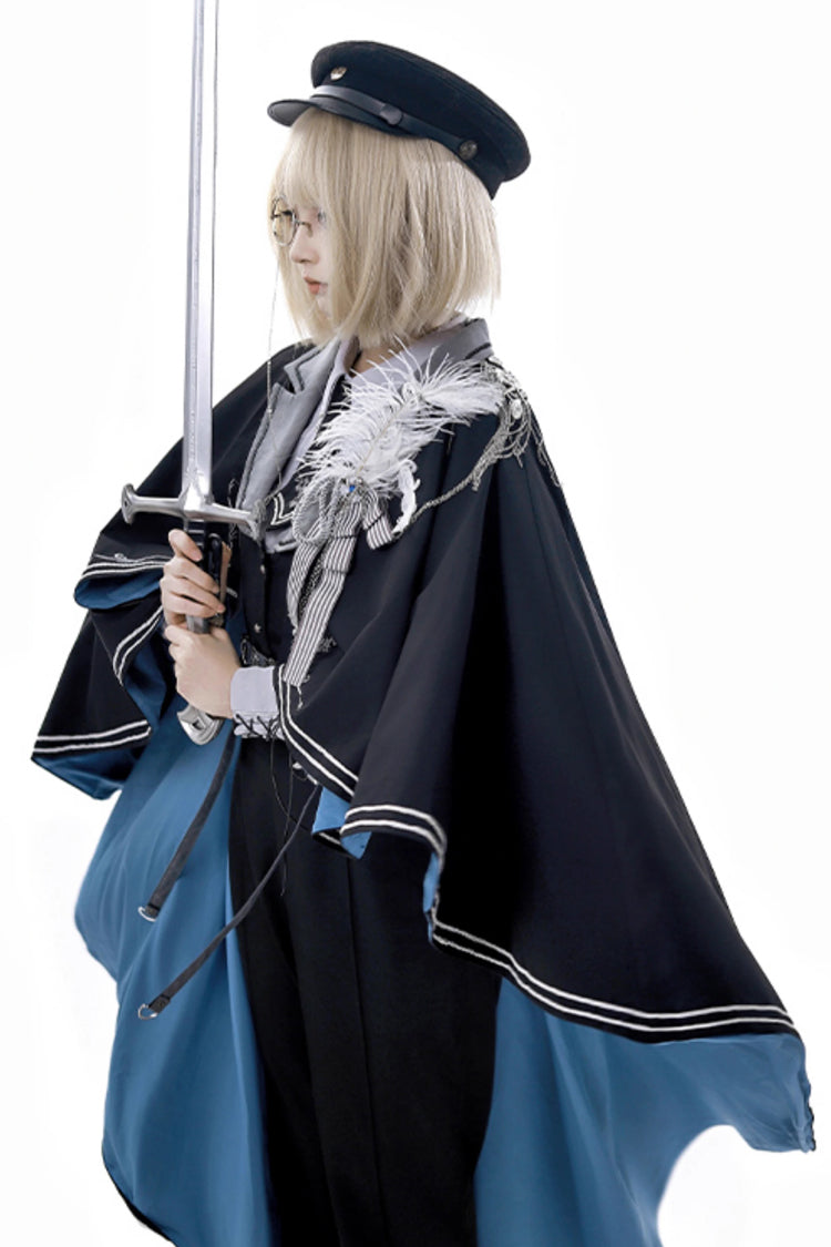 Black/Blue Dark Night Contract Long Sleeves Prince Handsome Ouji Lolita Blouse Pants Vest Set