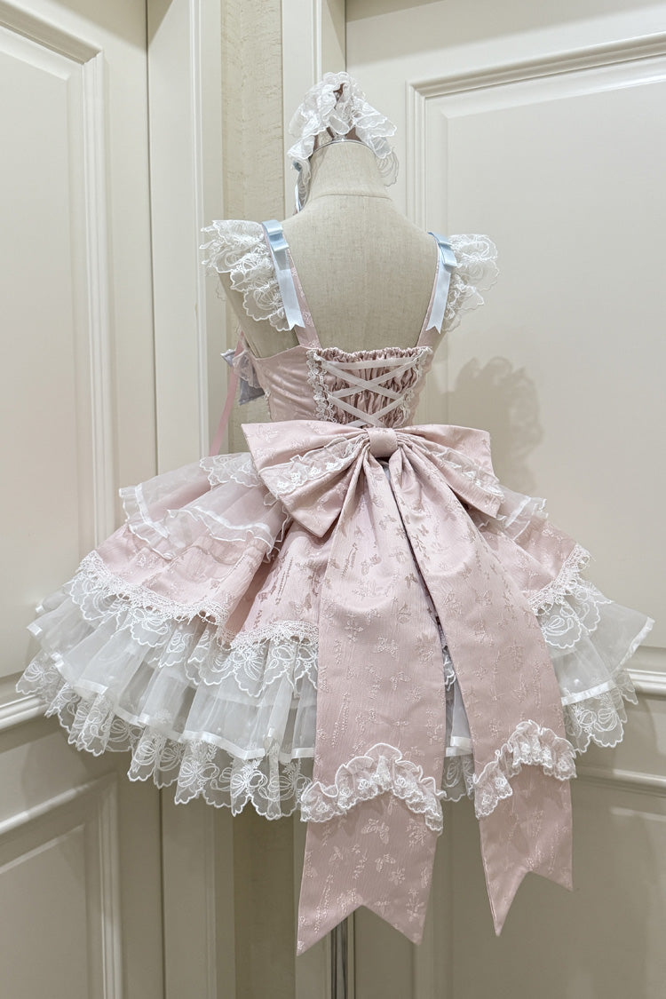 Pink Fleishi Island Sleeveless Ruffle Bowknot Lace Slim Sweet Ballet Lolita Jsk Dress