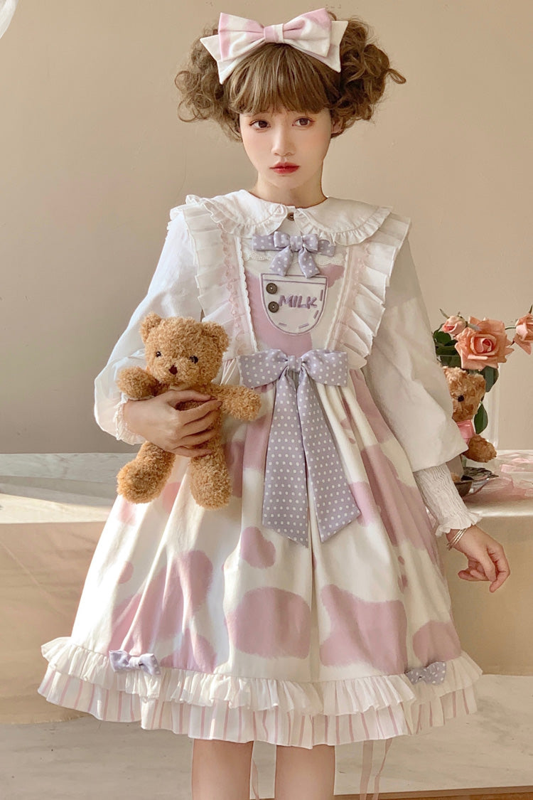 Milk Cow Print Ruffle Bowknot Sweet Lolita Jsk Dress 5 Colors