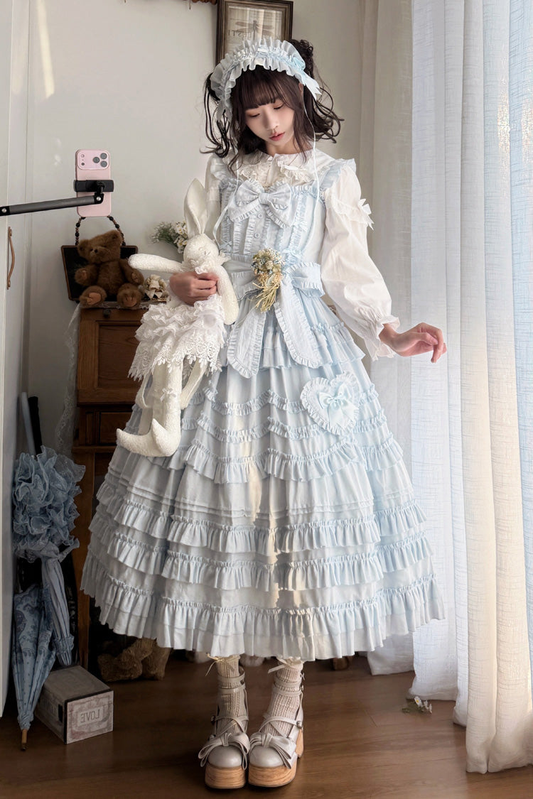 Blue Heart In Love Multi-Layered Ruffled Bow Sweet Lolita Jsk Dress