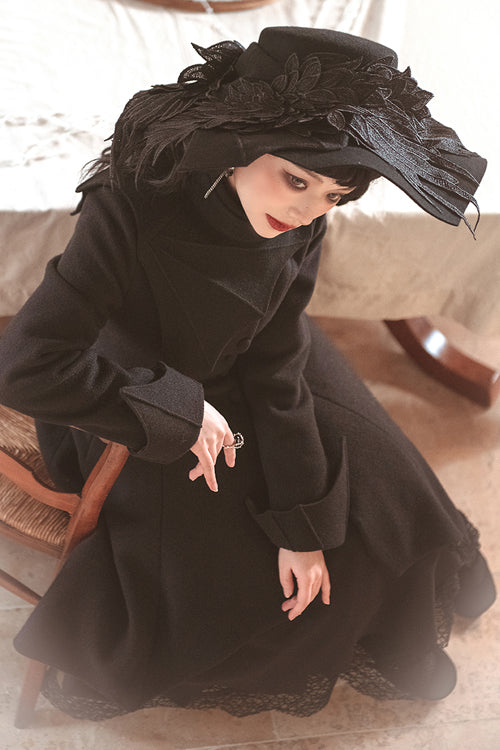 Black Icebreaker Irregular Hem Woolen Ouji Lolita Coat
