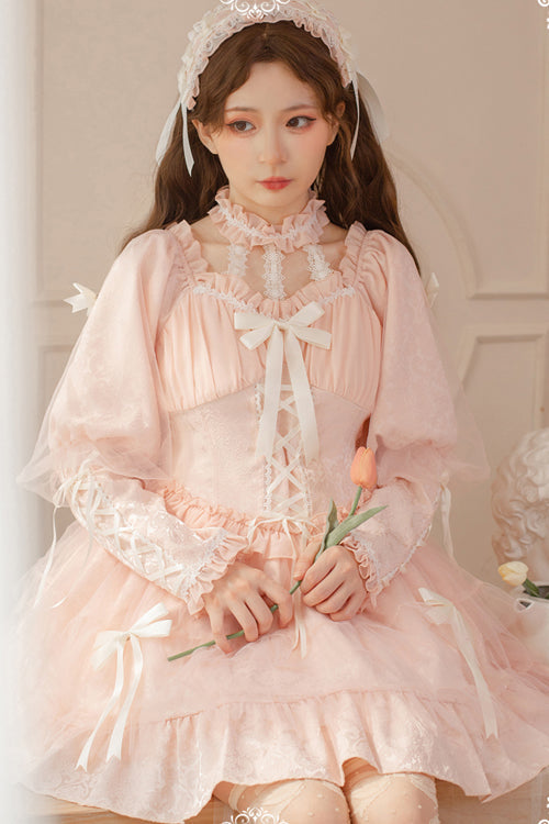 Love Overture Ruffled Bow Long Sleeves High Waisted Sweet Lolita OP Dress