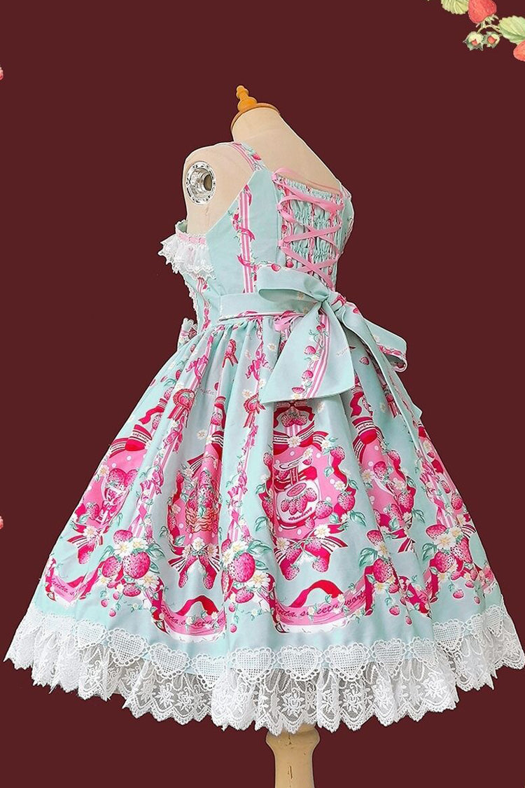 Strawberry Chef Sleeveless Print Bowknot Lace Sweet Lolita Jsk Dress 4 Colors