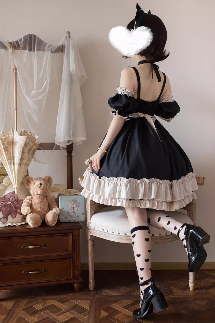 Black Monet Estate Sleeveless High Waisted Ruffle Bowknot Asymmetric Gothic Lolita Jsk Dress