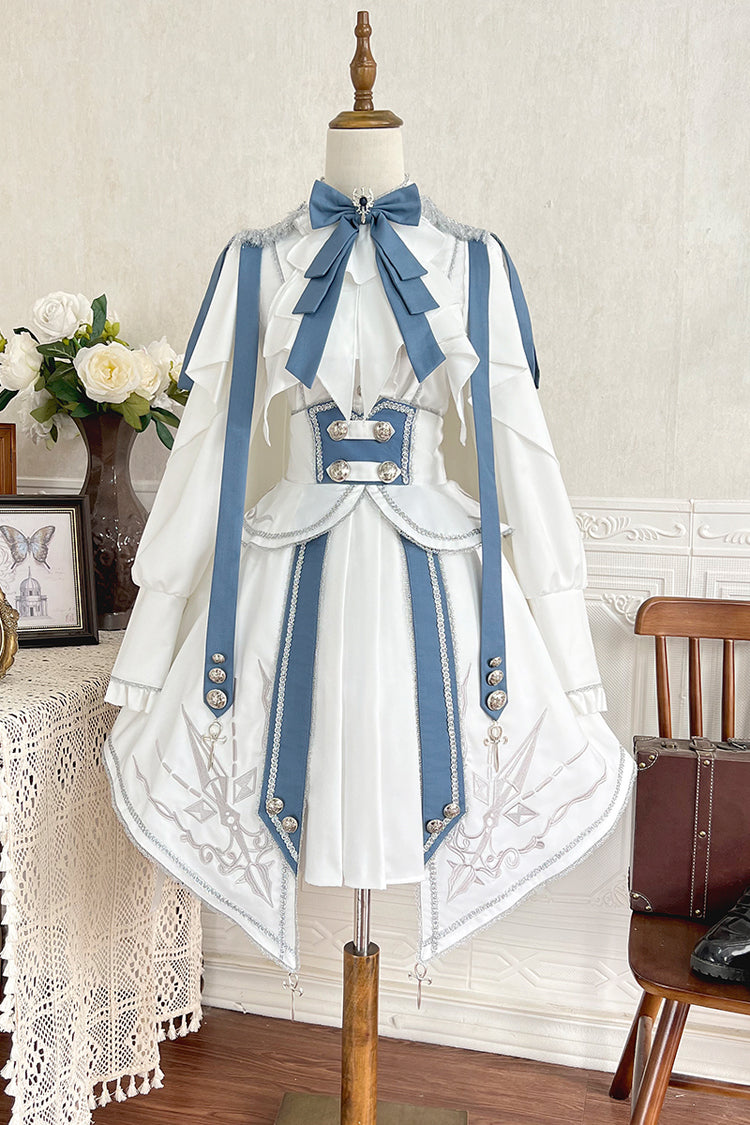 White/Blue Star Knight Print Punk Military Princess Handsome Ouji Lolita Skirt