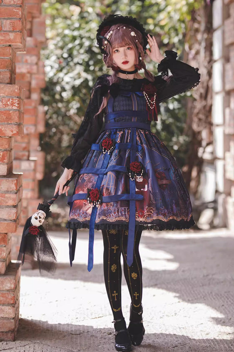 Midnight Magic Church Print Ruffle Punk Lolita Jsk Dress 3 Colors