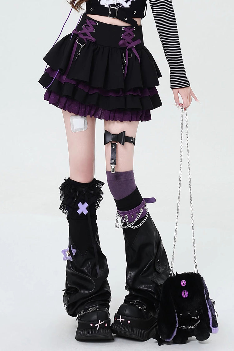 Rebellious Period Double-Layered Ruffle Lace-Up Gothic Japanese Lolita Skirt 3 Colors