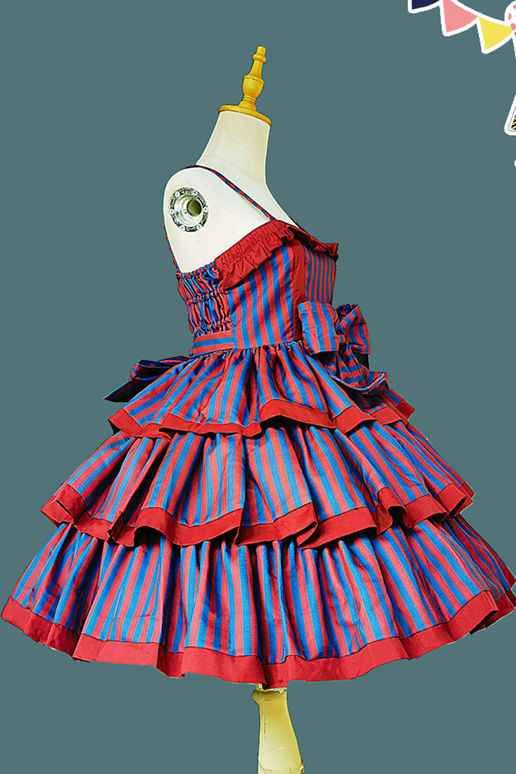 Stripe Print Cloth Cat Triple-Layered Ruffle Bowknot Sweet Lolita Dress 4 Colors
