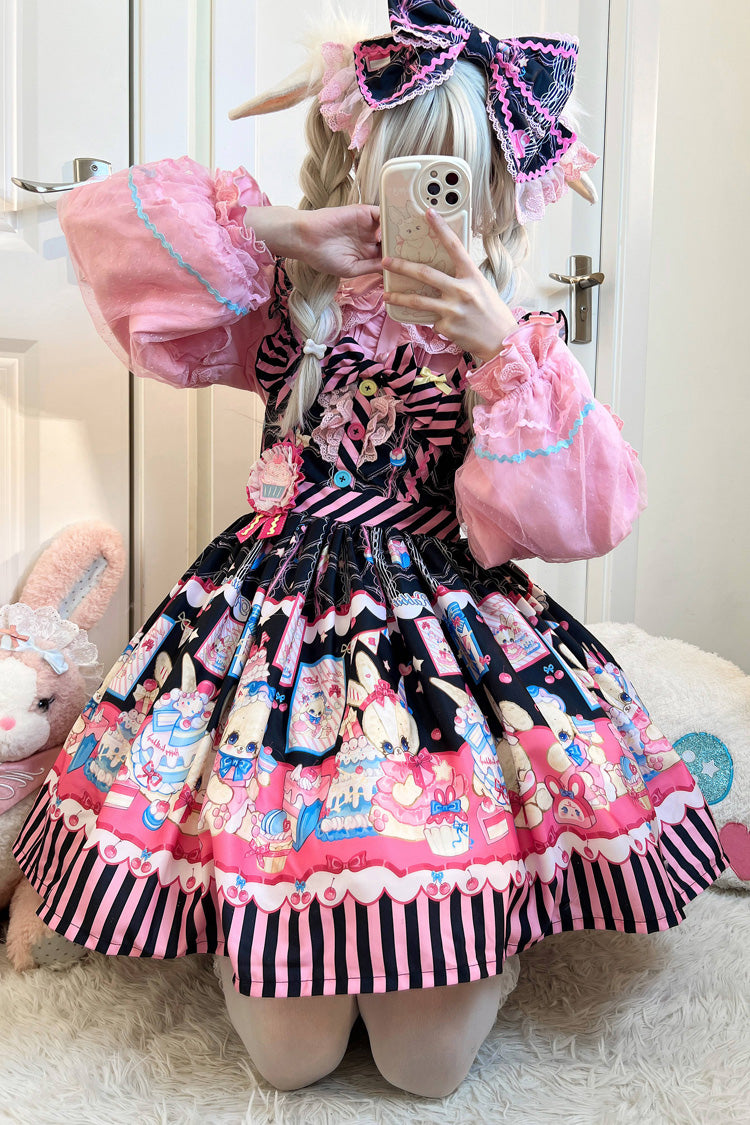 Bunny Pastry Chef Print Bowknot Gothic Japanese Lolita Jsk Dress 3 Colors