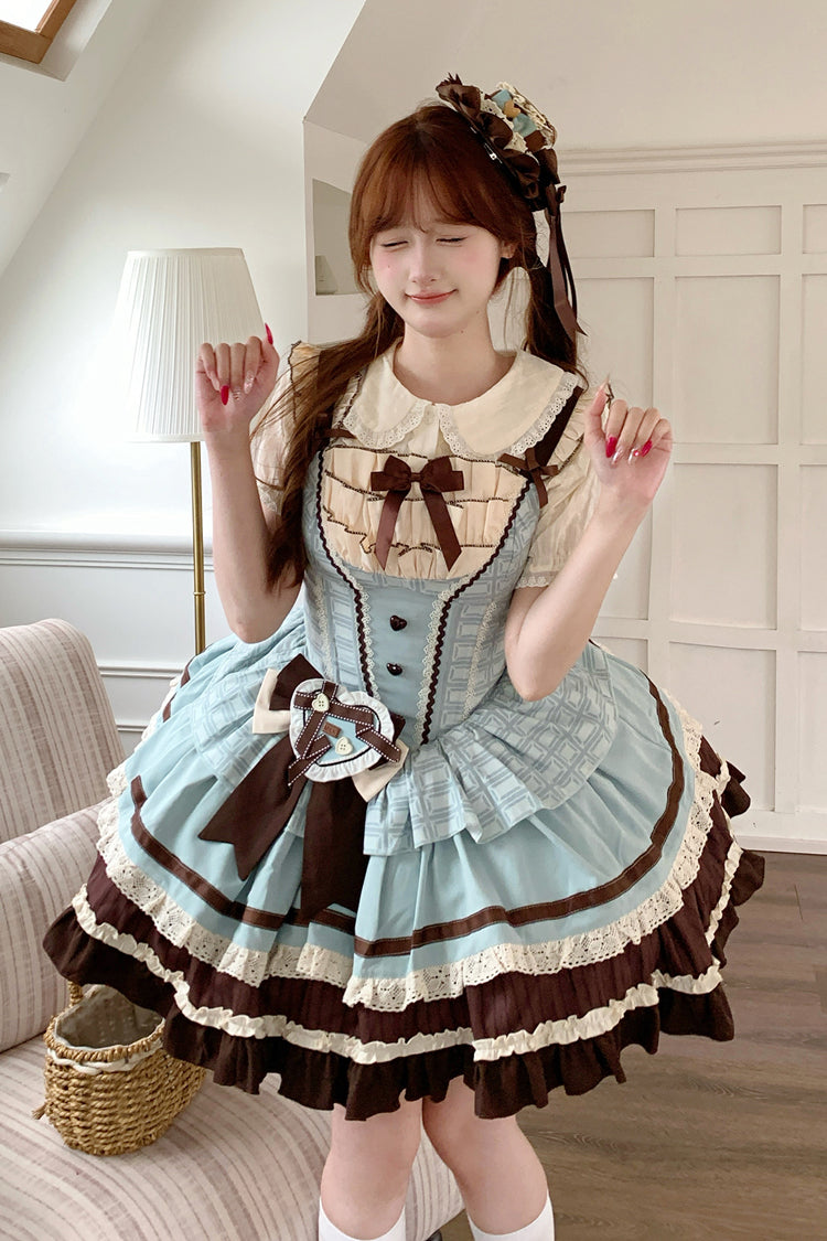 Green/Brown Mint Chocolate Sleeveless Triple-Layered Ruffle Bowknot Sweet Lolita Jsk Dress