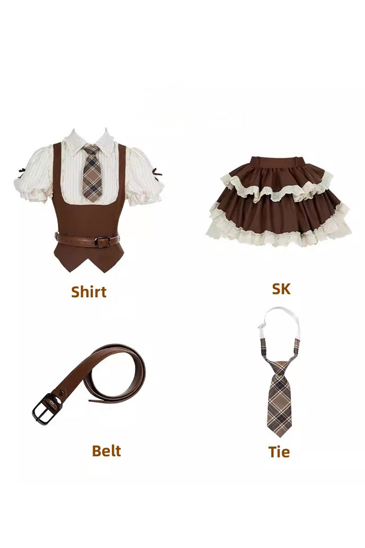 Brown Coco Love Letter Double-Layered Ruffle Lace Sweet College Style Lolita Skirt Set