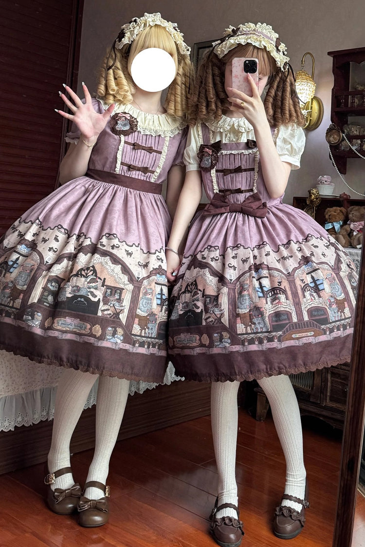Pink/Purple Bear Print Bowknot Classic Lolita JSK Dress
