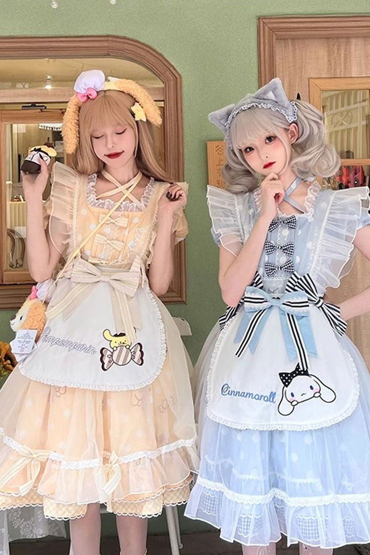 Light Blue Short Sleeves Big Eared Dog Print Ruffle Bowknot Alice Sweet Lolita Dress
