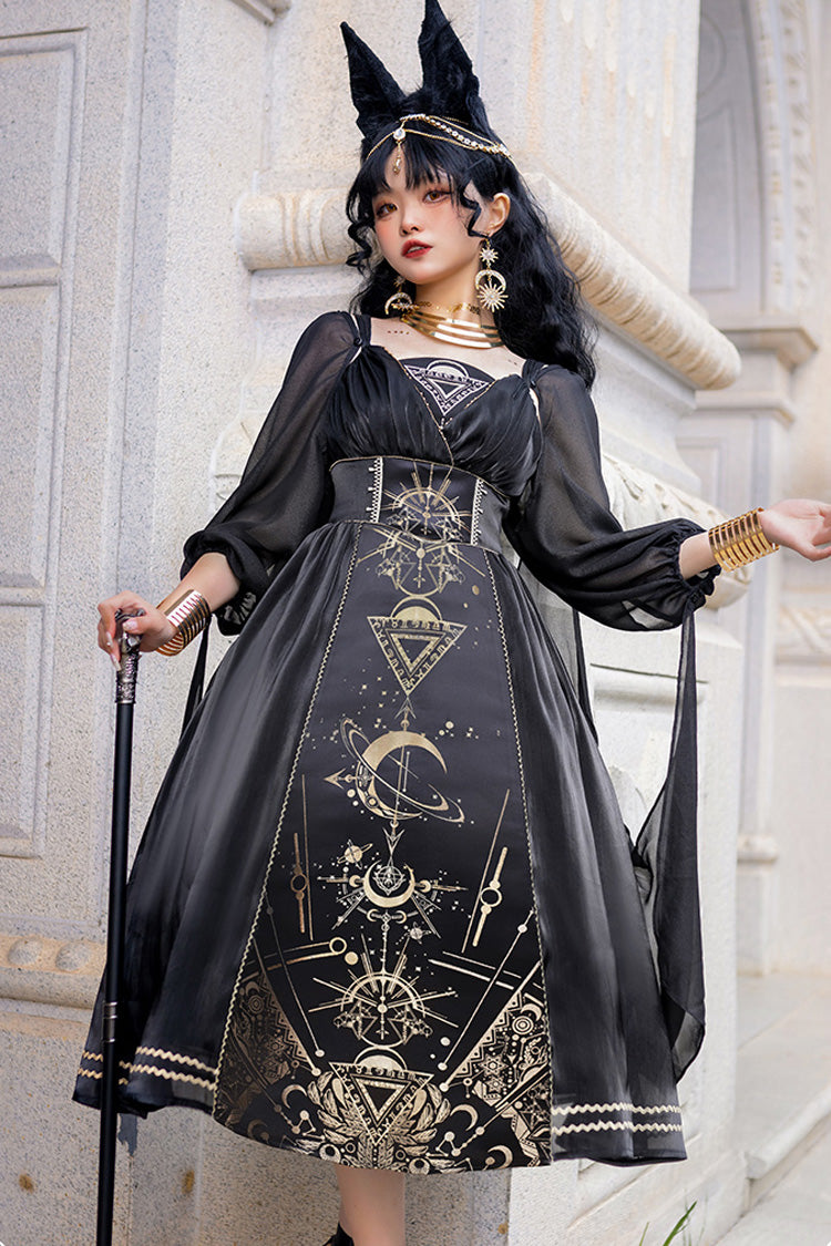 Black Nightmare of Horus Print Ruffle Hot Stamping Gothic Gorgeous Lolita Jsk Short Dress