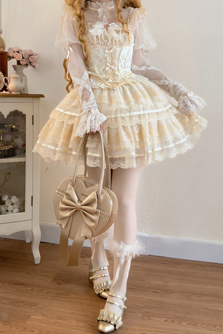 Apricot Girl Love Double-Layered Bowknot Lace Sweet Ballet Lolita Skirt Set
