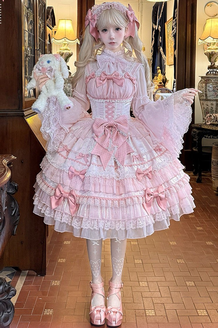 Pink Little Lovetine Multi-Layered Ruffle Bowknot Lace Sweet Gorgeous Lolita Jsk Dress