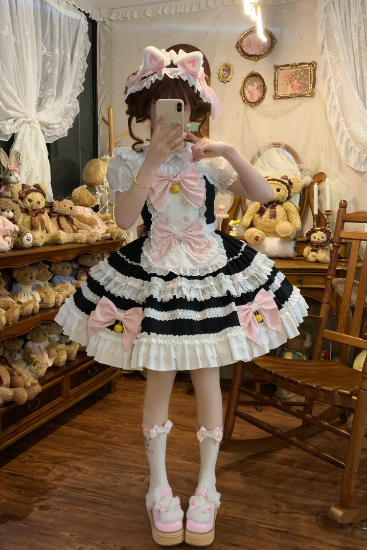 Black Meowling Sweet Maid Sleeveless Multi-Layered Ruffle Bowknot Lace Sweet Princess Lolita Jsk Dress