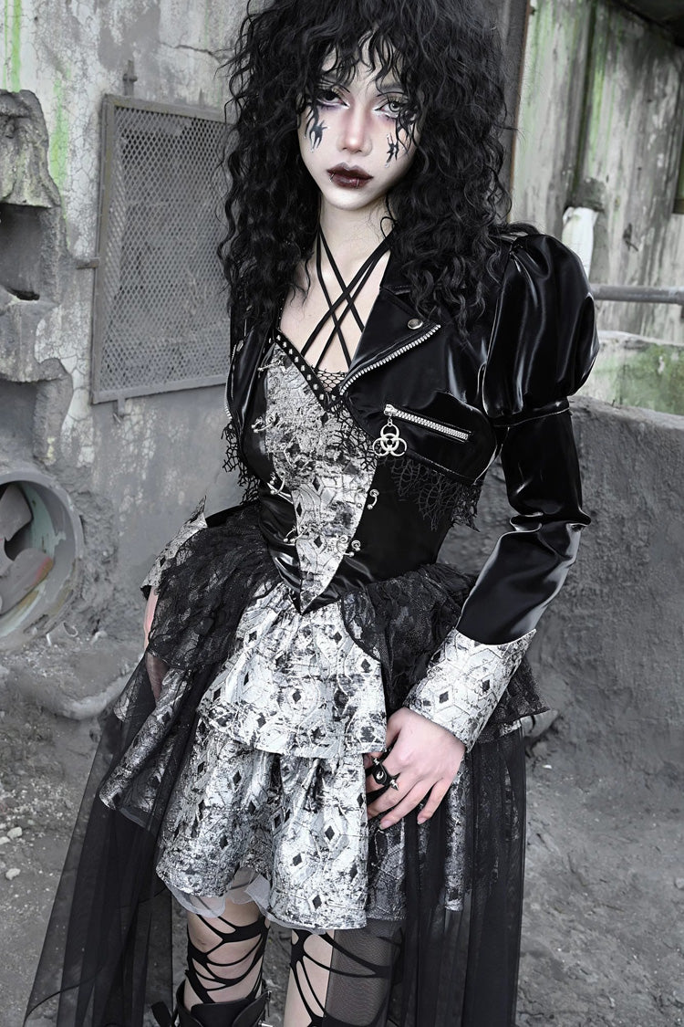 Black Liquid Invasion Halterneck Print Ruffle Gothic Lolita Jsk Dress