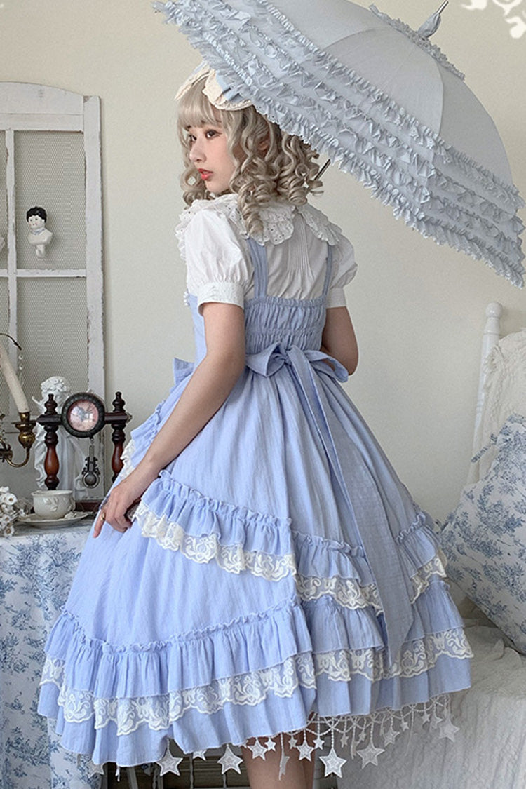 Blue Headbow Lace Ruffled Hanayome Sweet Lolita JSK Tiered Dress