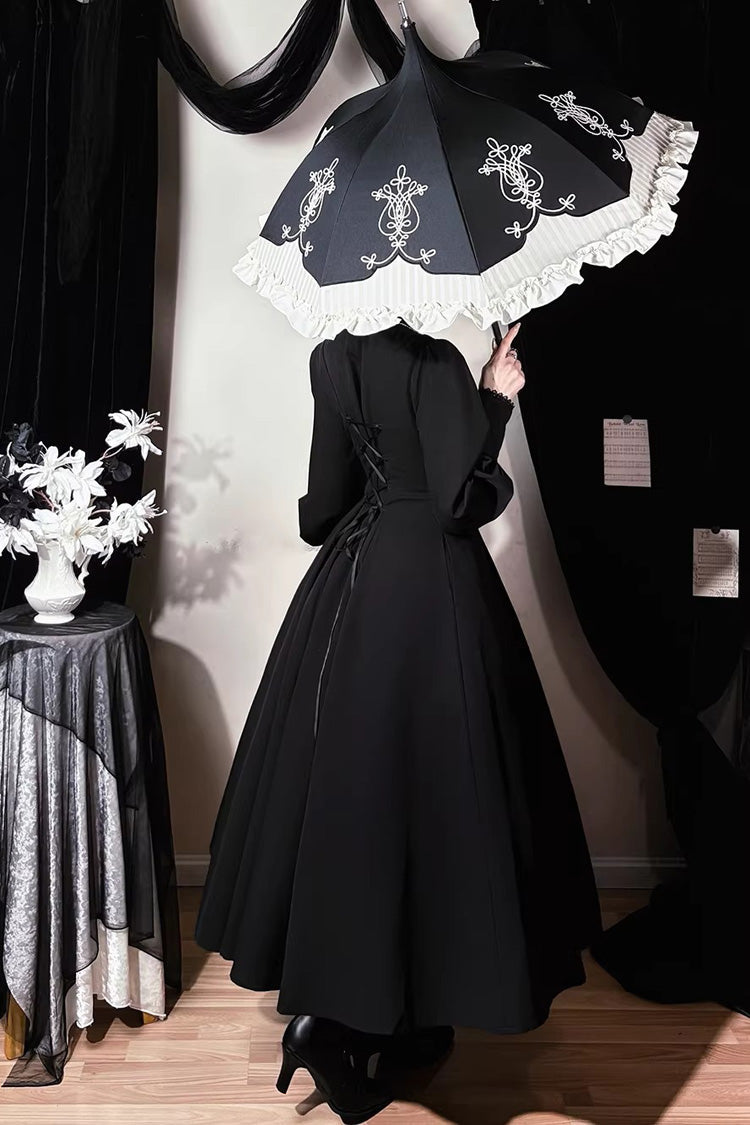 Black Astrea Long Puff Sleeves Slim Gothic Elegant Lolita Dress
