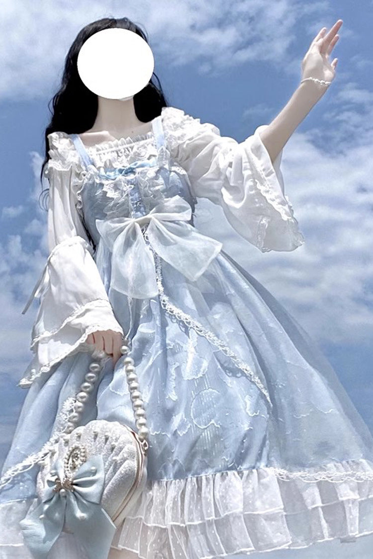 Light Blue Shell Jacquard Ruffle Bowknot Lace Sweet Lolita Jsk Dress
