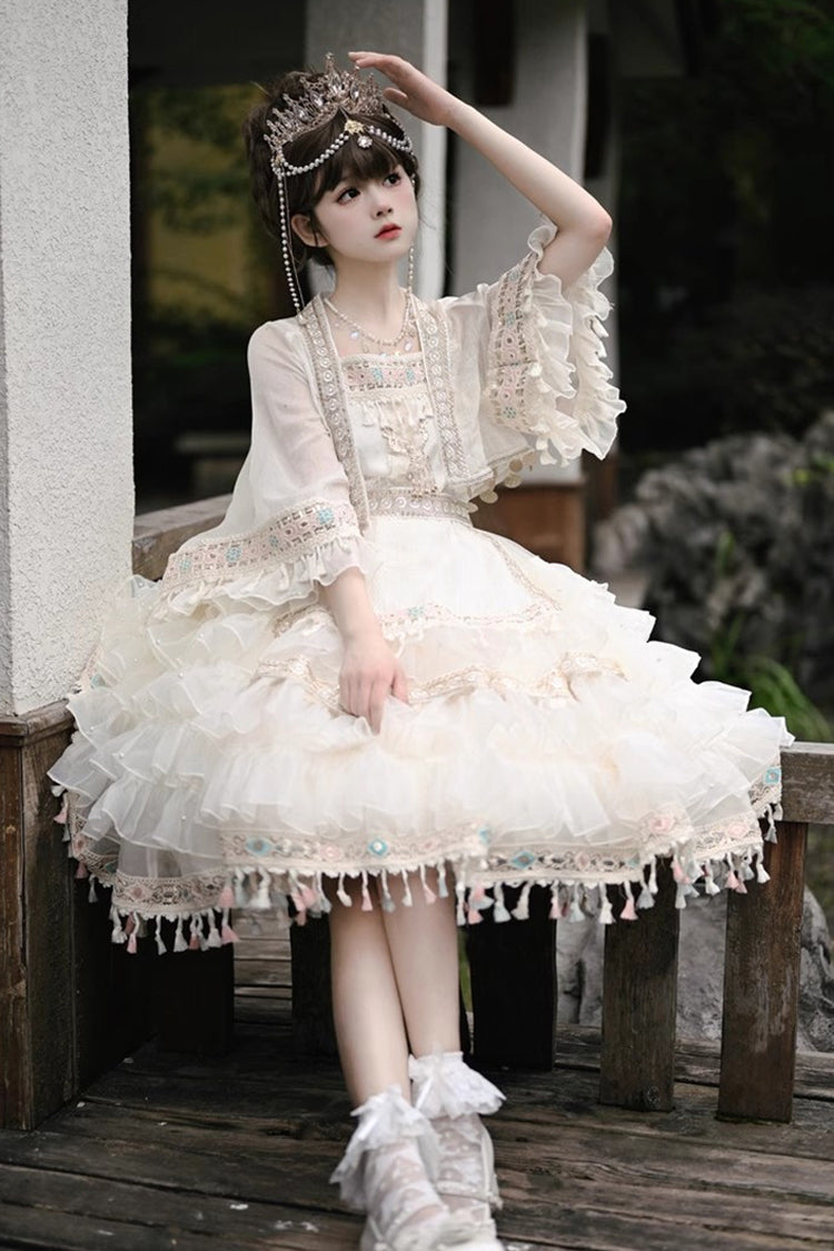 Apricot Miao Girl Multi-Layered Ruffle Bowknot Sweet Princess Lolita Chiffon Skirt Set