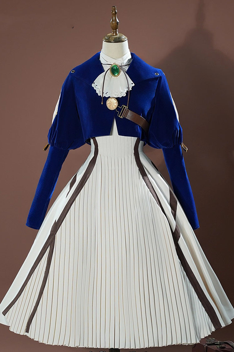 Blue/White Violet Evergarden Violet Cosplay Long Sleeves Cardigan Sweet Lolita Dress Set