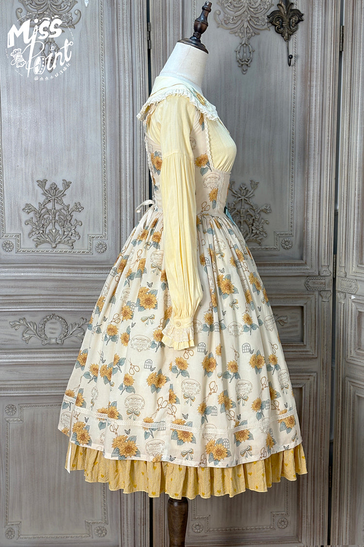 Apricot Gardening Sunflower Sleeveless Print Ruffle Bowknot Sweet Elegant Uplift Lolita Jsk Dress