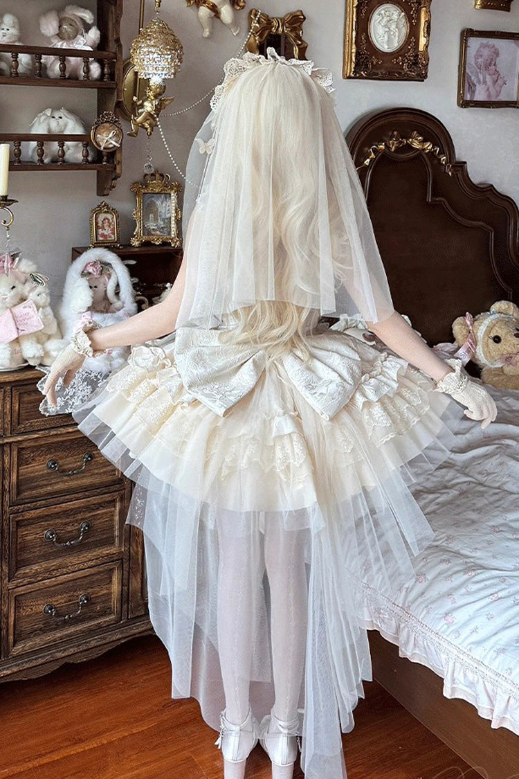 Ivory Fleeting Light and Shallow Dream Sleeveless Multi-Layered Ruffle Bowknot Lace Slim Sweet Ballet Lolita Jsk Dress