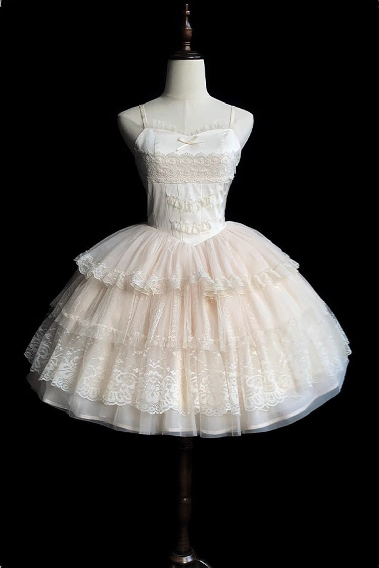 Ivory Tower Multi-layer Ruffle Embroidery Sweet Elegant Lolita Jsk Dress (Short Version)