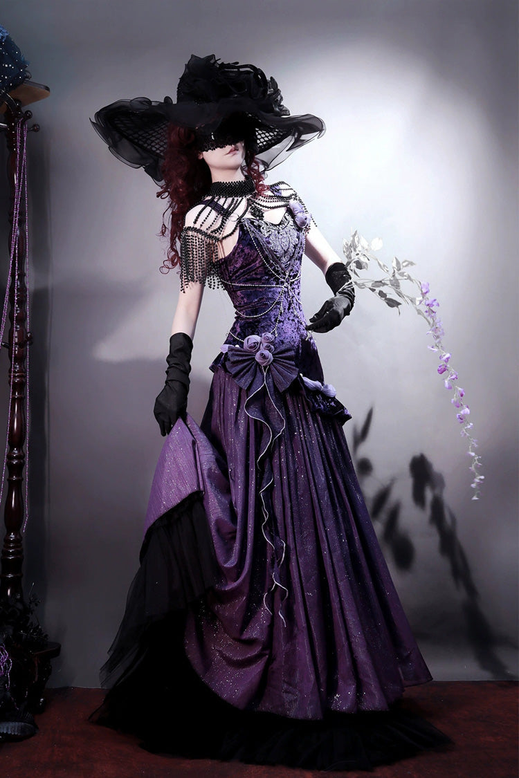 Purple Mysterious Nocturne Embroidery Bowknot Lace Classic Vintage Elegant Gorgeous Lolita Jsk Dress