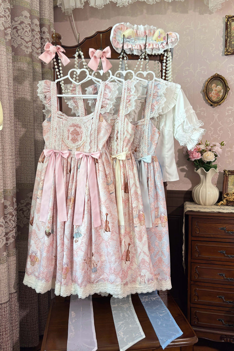 Sweetheart Party Sleeveless Printed Ruffled Embroidered Lace Sweet Lolita Jsk Dress 3 Colors