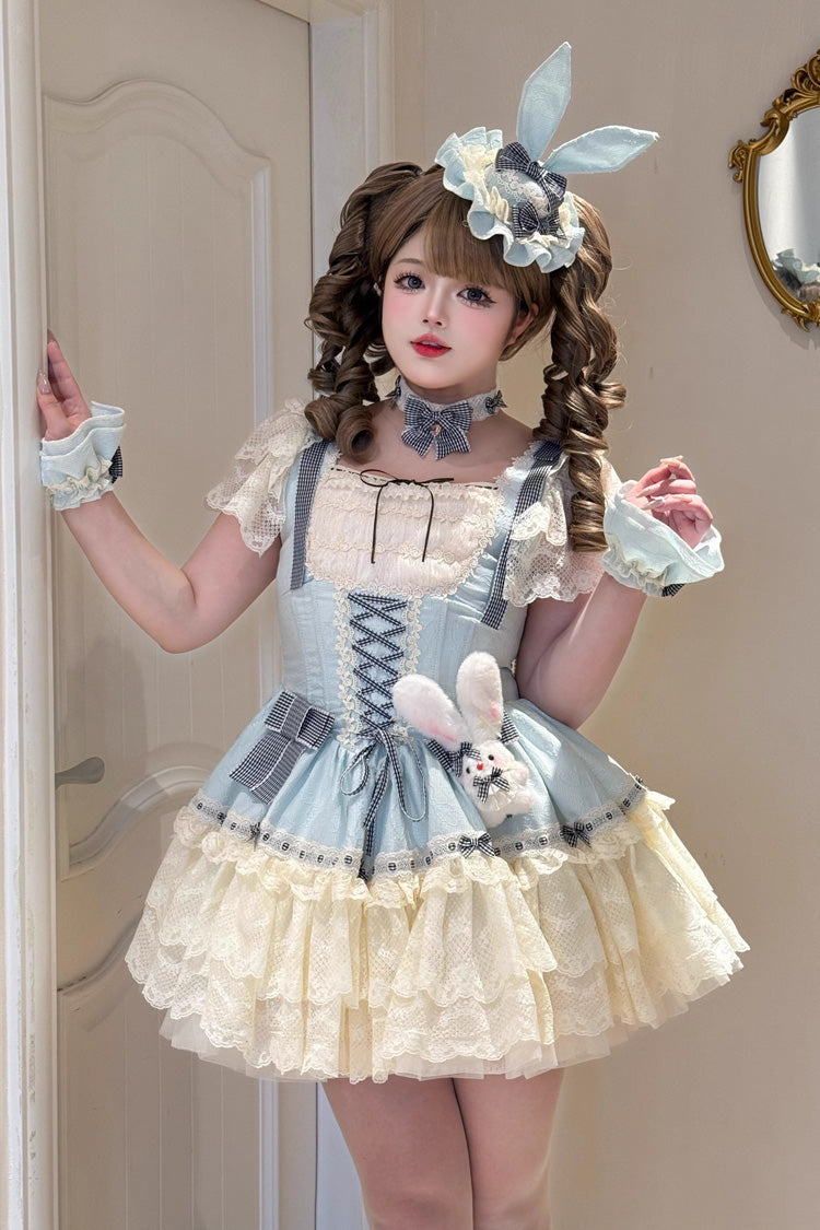 Goodnight Alice Sleeveless Ruffled Bow Lace-Up Sweet Lolita Jsk Dress 3 Colors
