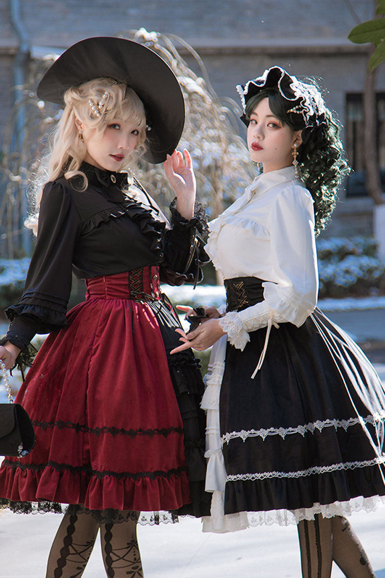White/Black Stitching Cardigan Ruffled Multi-Layer Gothic Lolita Skirt Dress