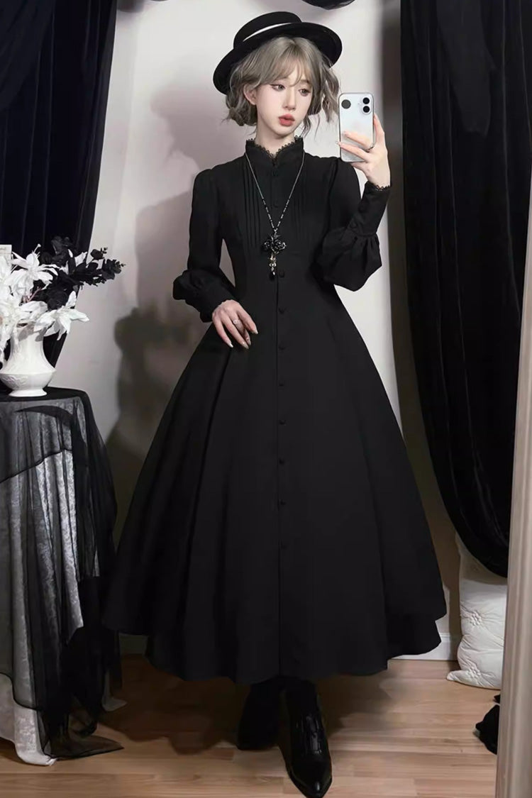 Black Astrea Long Puff Sleeves Slim Gothic Elegant Lolita Dress