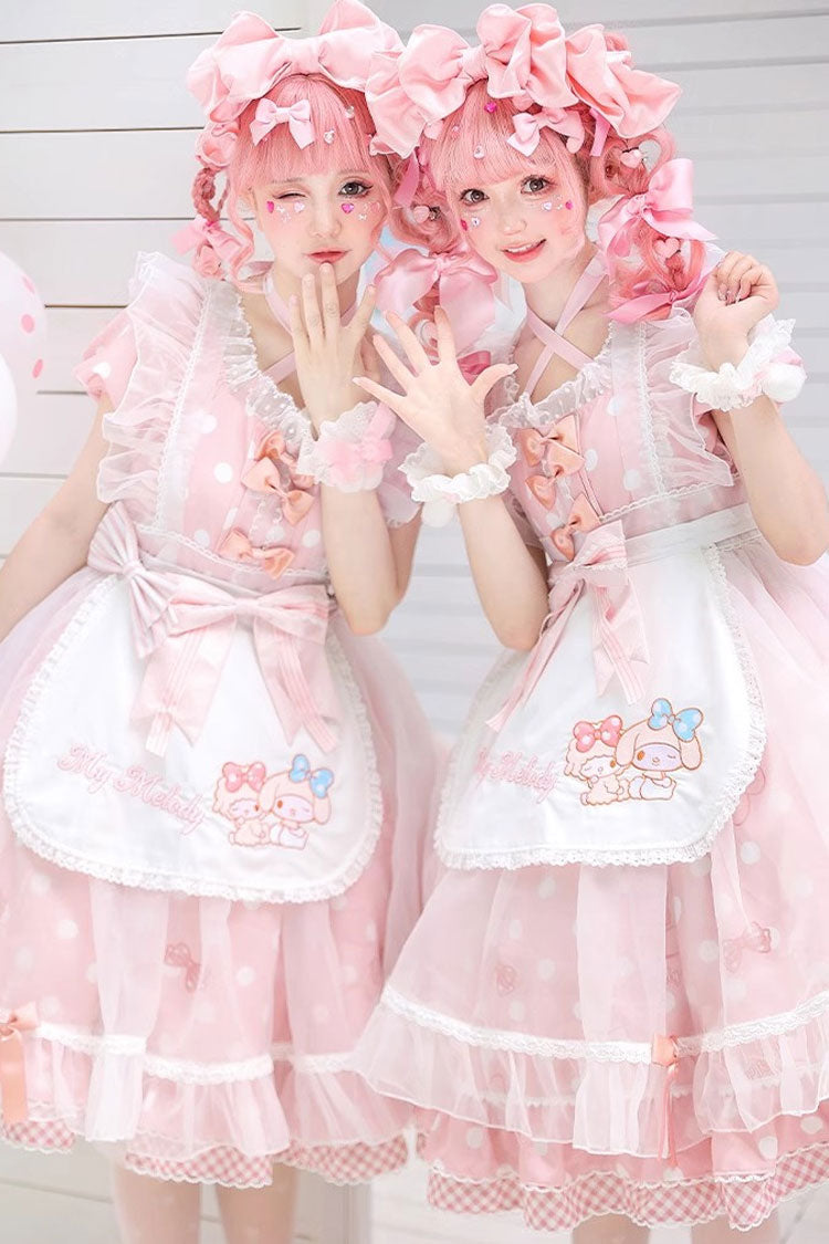 Pink Short Sleeves Melody Print Ruffle Bowknot Alice Sweet Lolita Dress