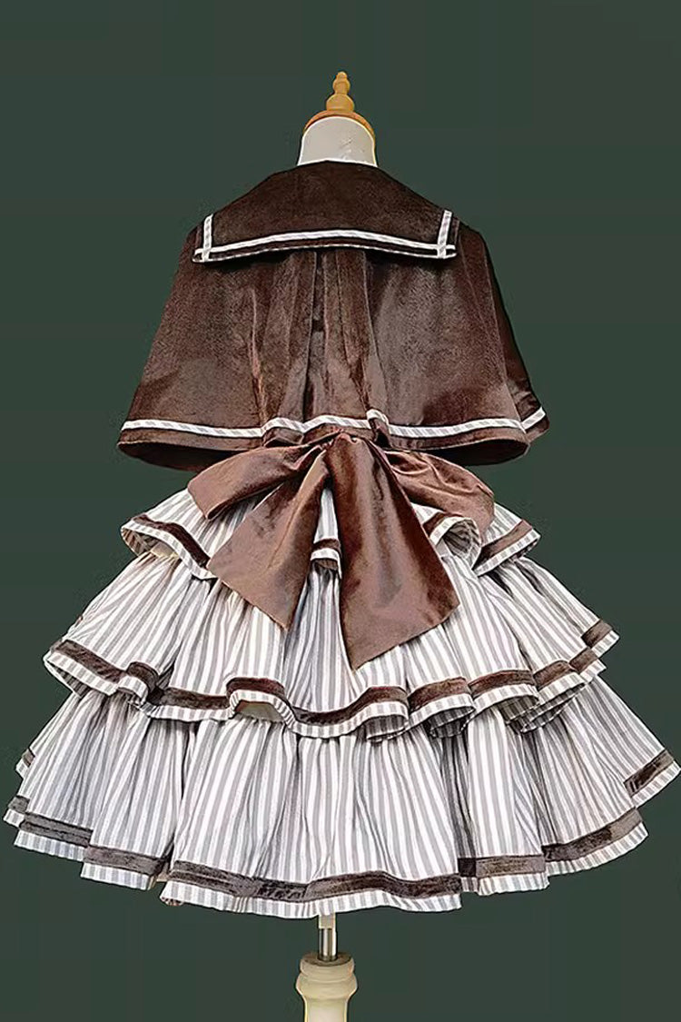 From the Other Side Sleeveless Triple-Layered Vertical Stripes Print Print Ruffle Bowknot Sweet College Style Lolita Jsk Dress