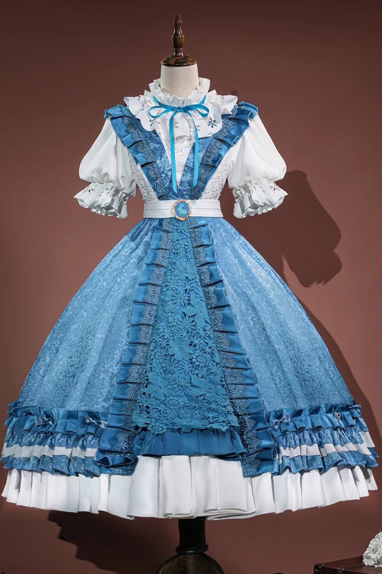 Blue Identity V Journalist Alice in Dreams Multi-Layered Ruffle Cardigan Bowknot Classic Cosplay Lolita Dress Set