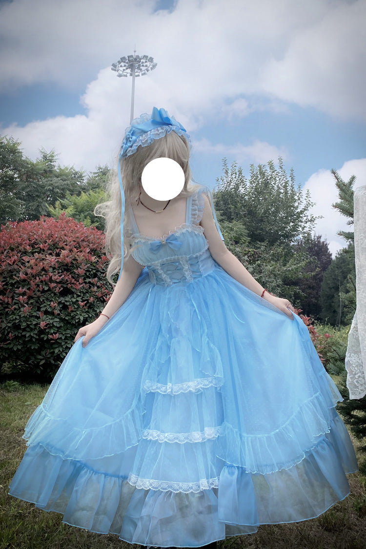 Blue Moonlight Sonata Ruffle Cardigan Bowknot Lace Sweet Vintage Lolita Jsk Dress