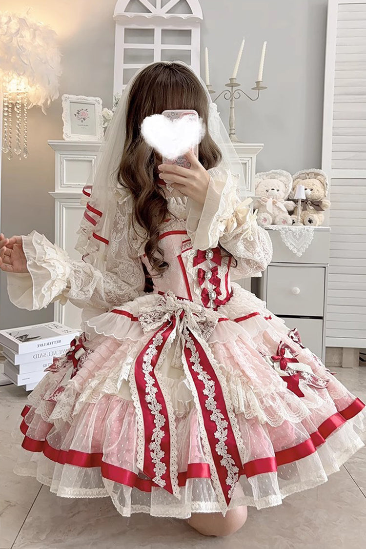 Pink Moonstone Sleeveless Ruffle Embroidery Bowknot Lace Fishbone Sweet Princess Lolita Dress