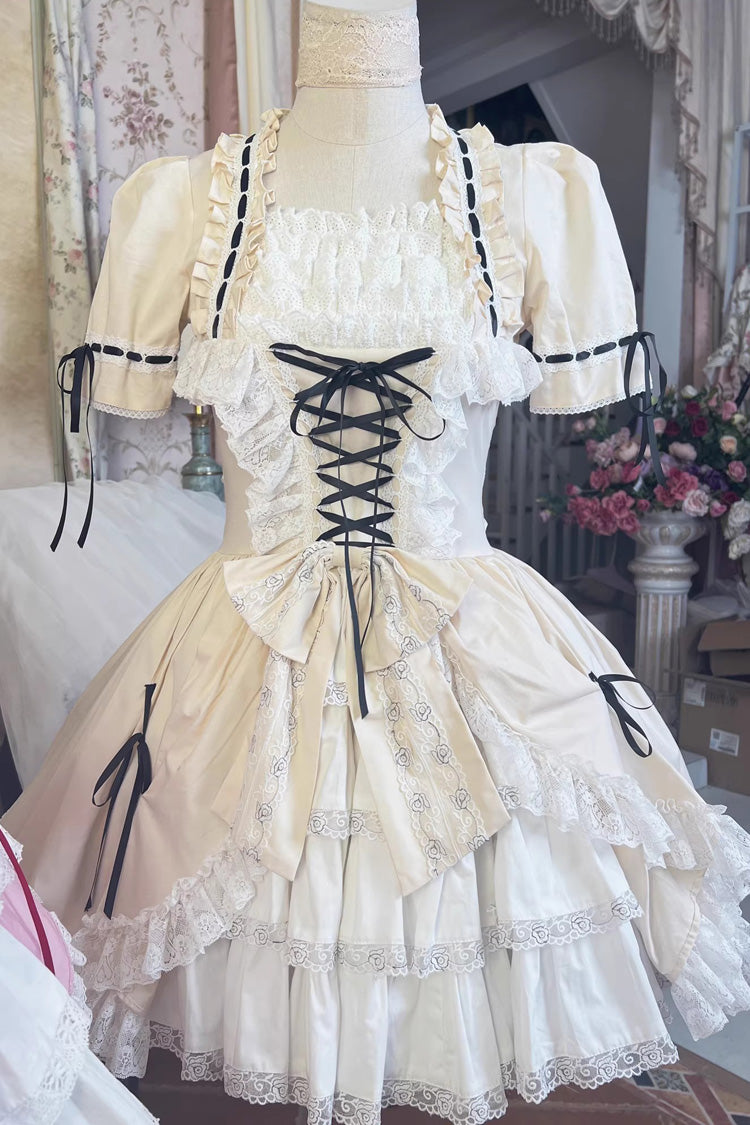Miss Rella Short Sleeves Multi-Layered Ruffle Cardigan Bowknot Lace-Up Sweet Lolita Dress 9 Colors