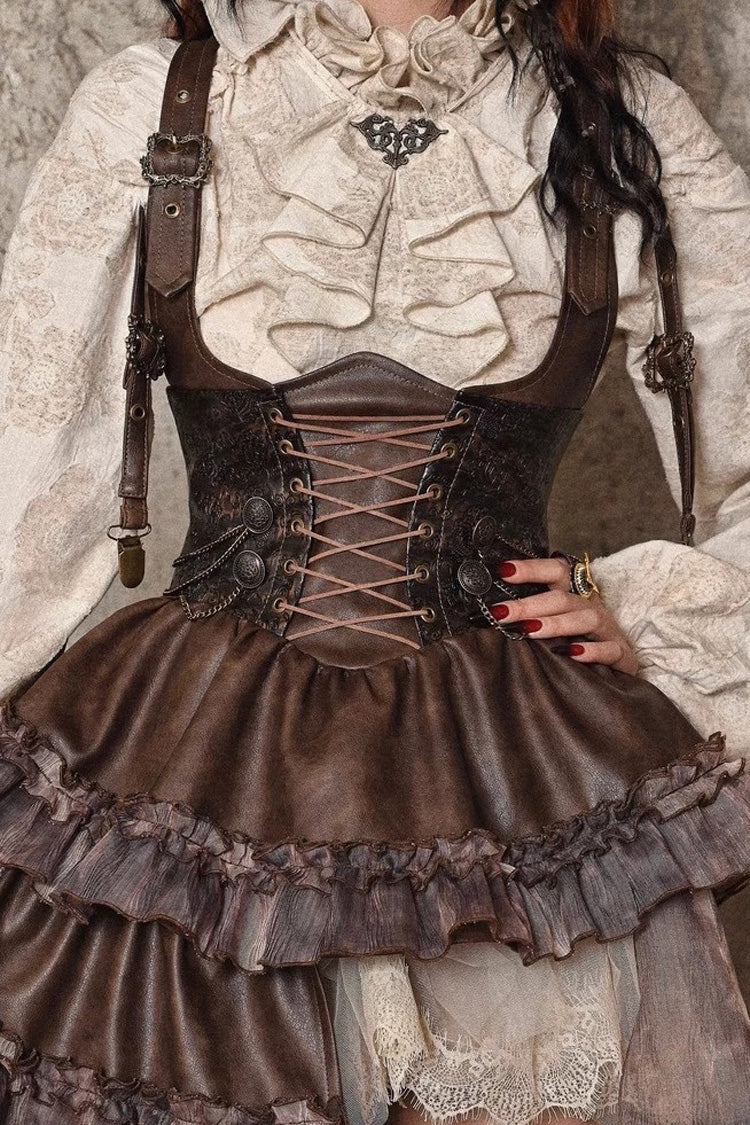 Brown Chest Straps Ruffle Irregular Detachable Tail Punk Lolita Dress