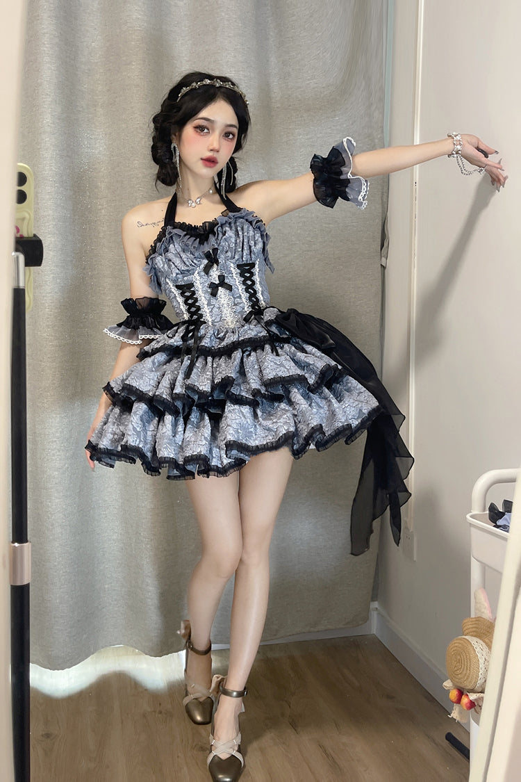 Black/Blue Medea Kiss Gothic Lolita JSK Tiered Dress