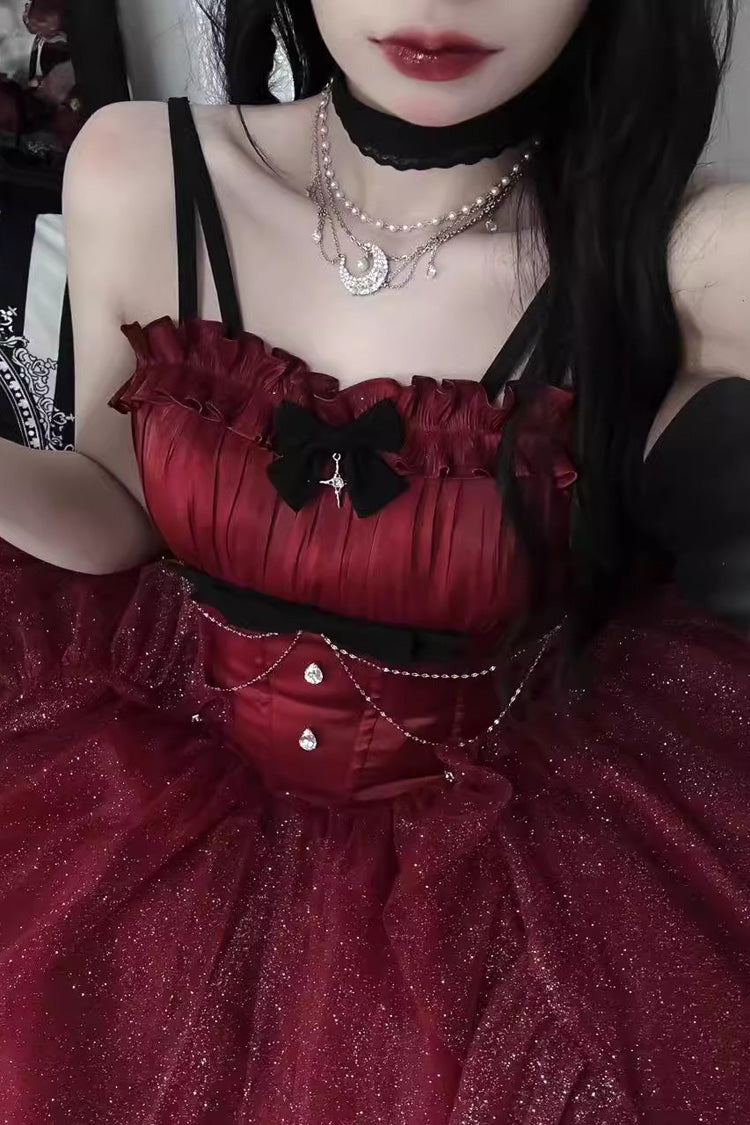 Red Shining Bowknot Irregular Sweet Princess Gorgeous Lolita Jsk Dress (Include Train)