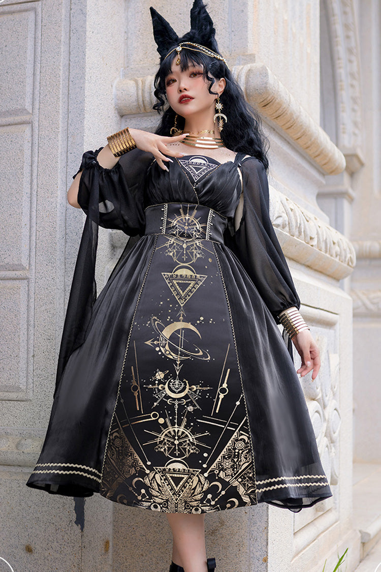 Black Nightmare of Horus Print Ruffle Hot Stamping Gothic Gorgeous Lolita Jsk Short Dress