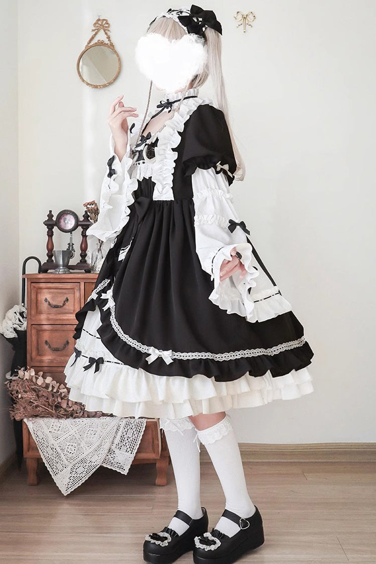 White/Black Long Sleeves Cardigan Bowknot Maid Gothic Lolita Dress