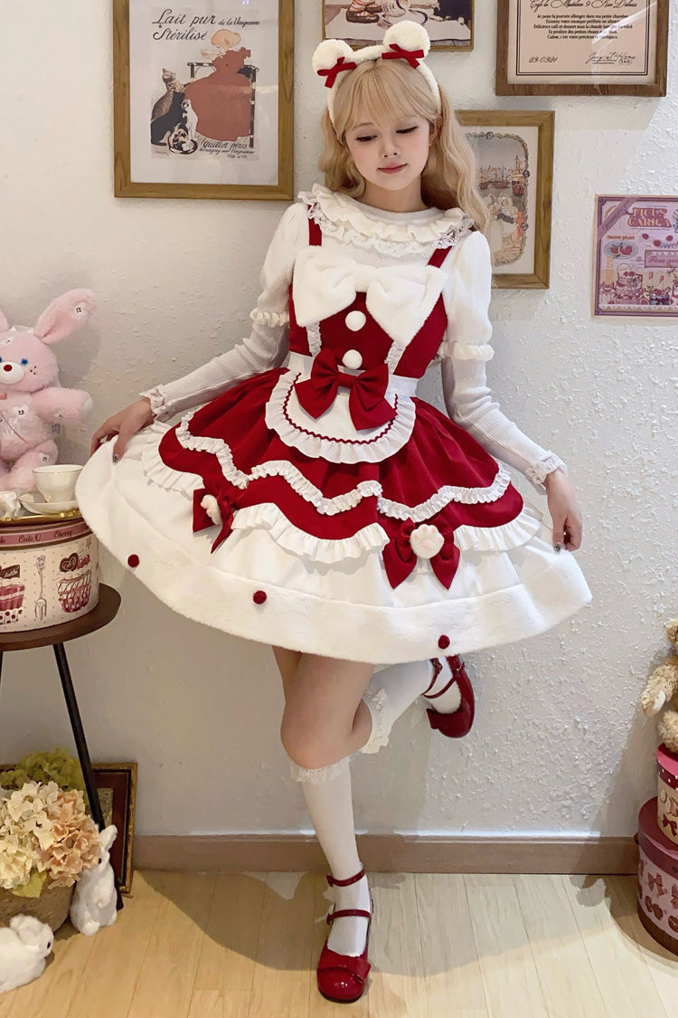 Cream Snow Cat Winter Ruffle Bowknot Sweet Lolita Jsk Dress 3 Colors