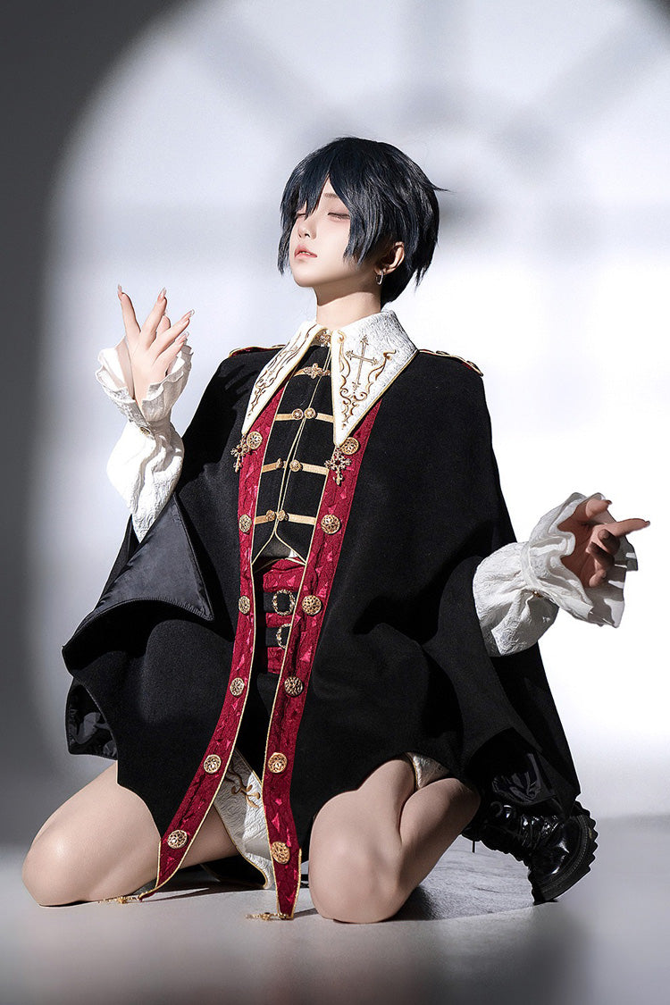 Black Vampire Noble Court Long Sleeves Embroidery Gothic Prince Handsome Ouji Lolita Set