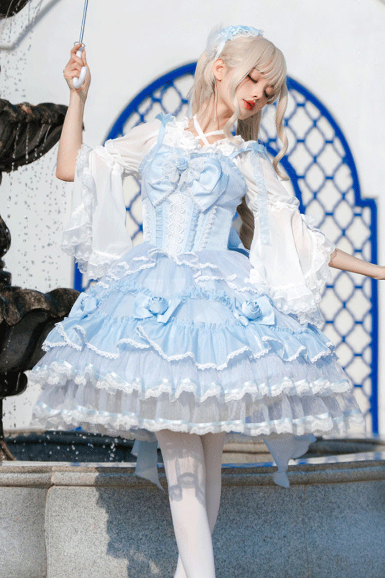 Moonlight Mirror Sleeveless Triple-Layered Ruffle Bowknot Lace Sweet Elegant Lolita Jsk Dress 2 Colors
